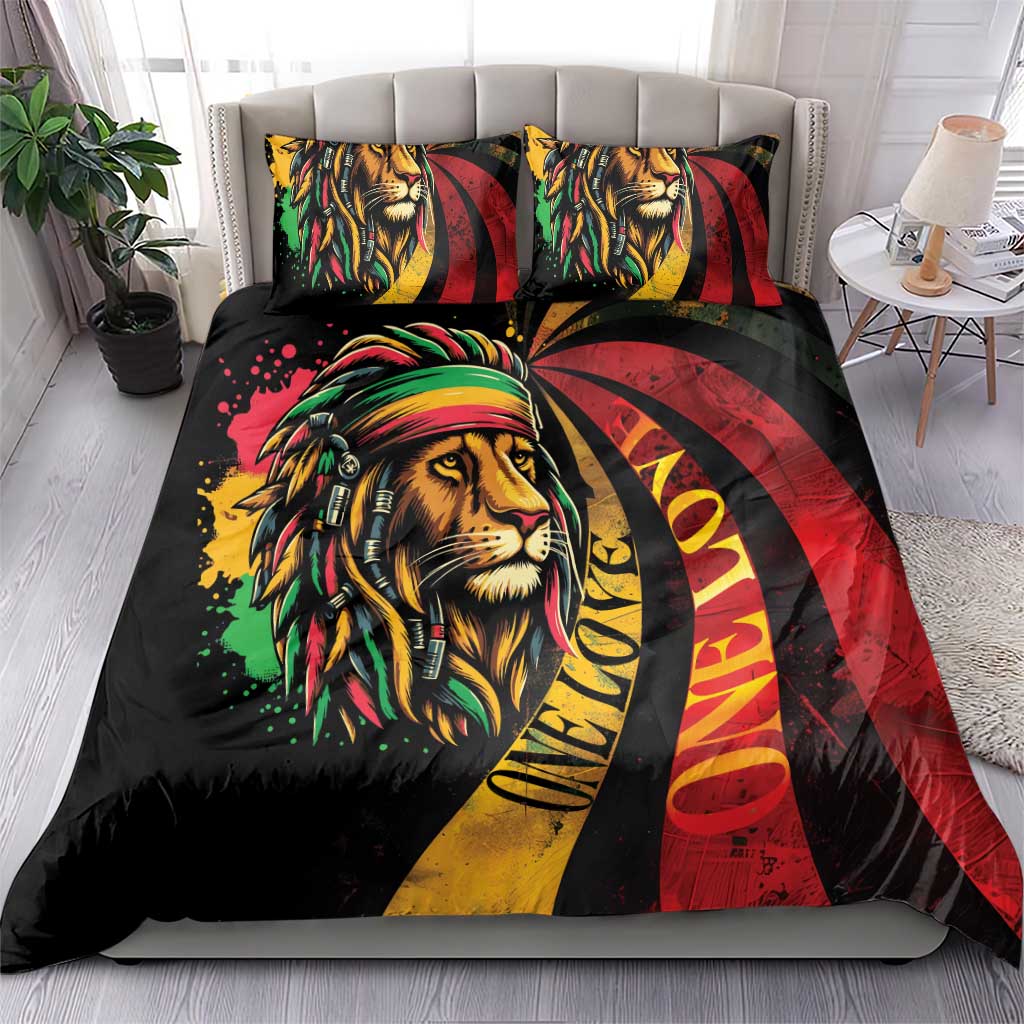 Black Jamaican Bedding Set Rastafarian Lion One Love
