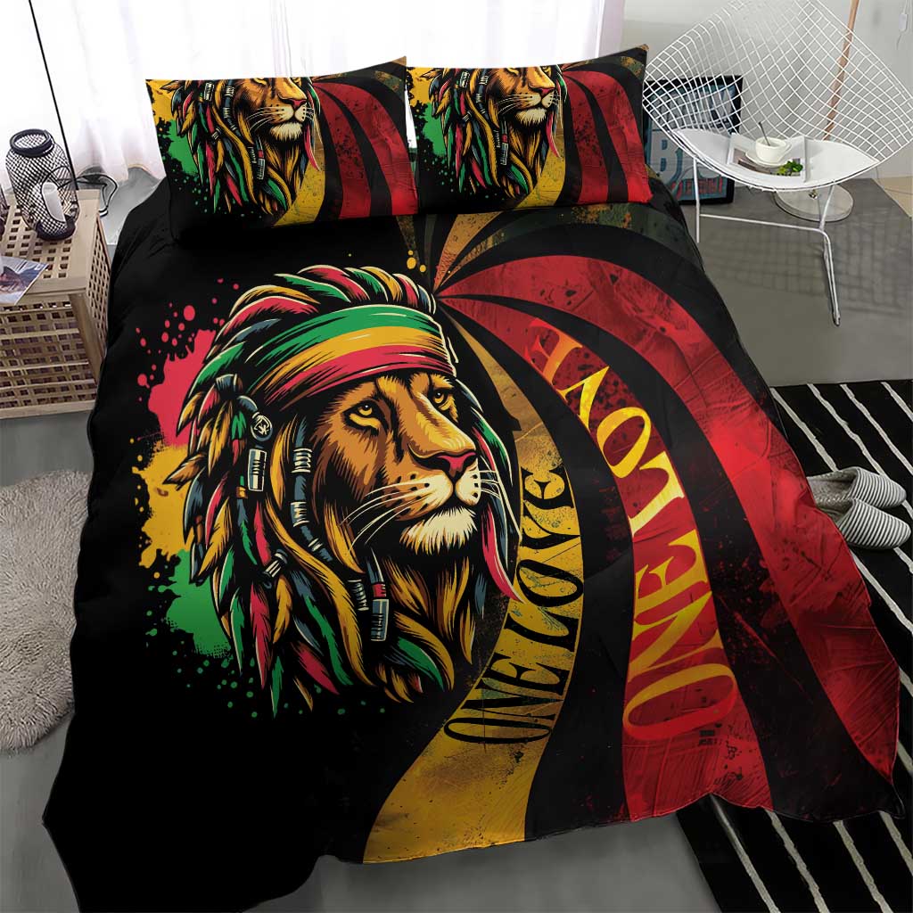 Black Jamaican Bedding Set Rastafarian Lion One Love