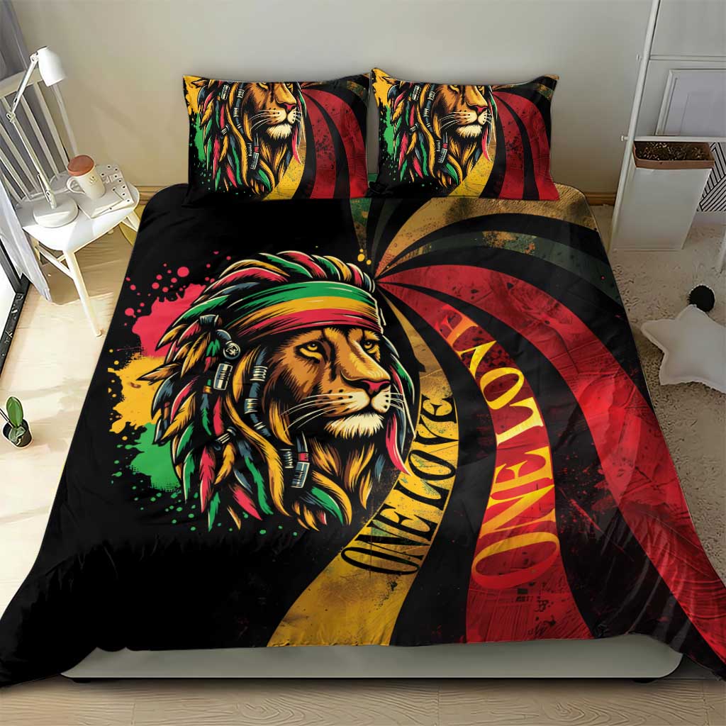 Black Jamaican Bedding Set Rastafarian Lion One Love