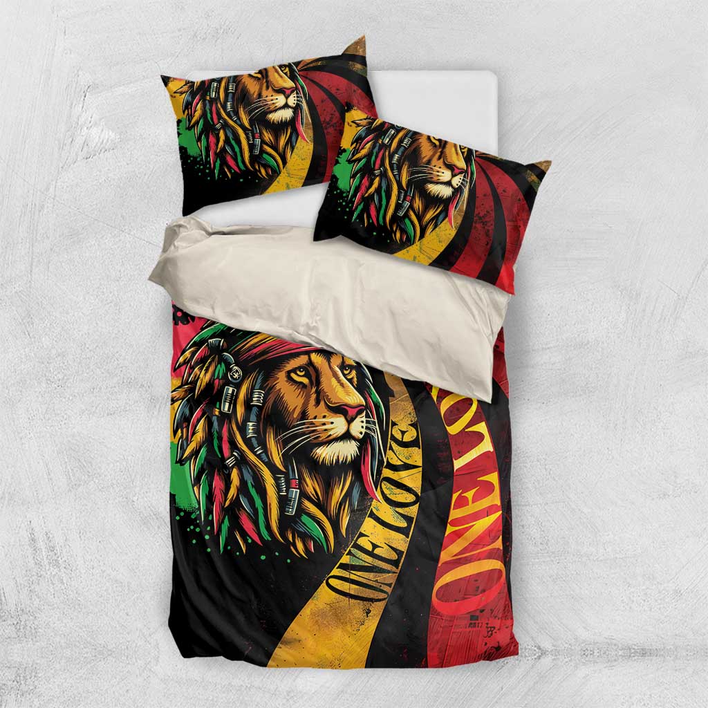 Black Jamaican Bedding Set Rastafarian Lion One Love