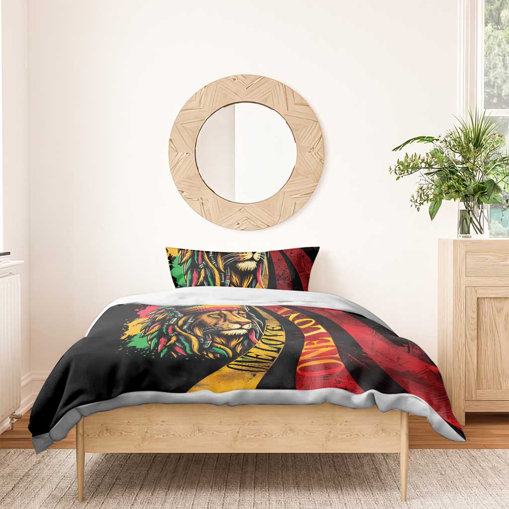 Black Jamaican Bedding Set Rastafarian Lion One Love