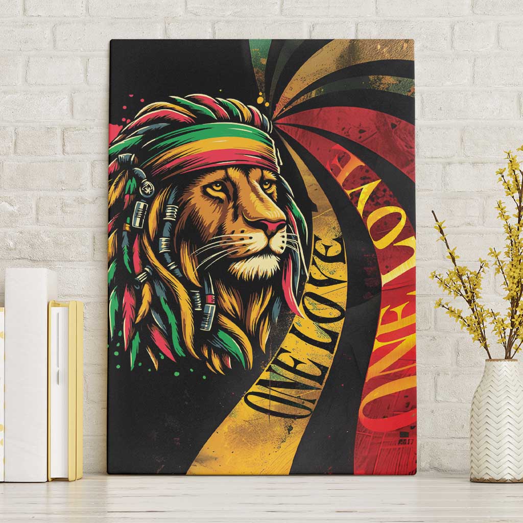 Black Jamaican Canvas Wall Art Rastafarian Lion One Love