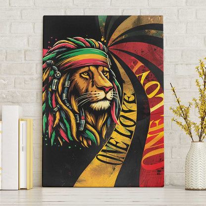 Black Jamaican Canvas Wall Art Rastafarian Lion One Love