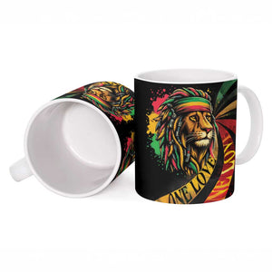 Black Jamaican Ceramic Mug Rastafarian Lion One Love