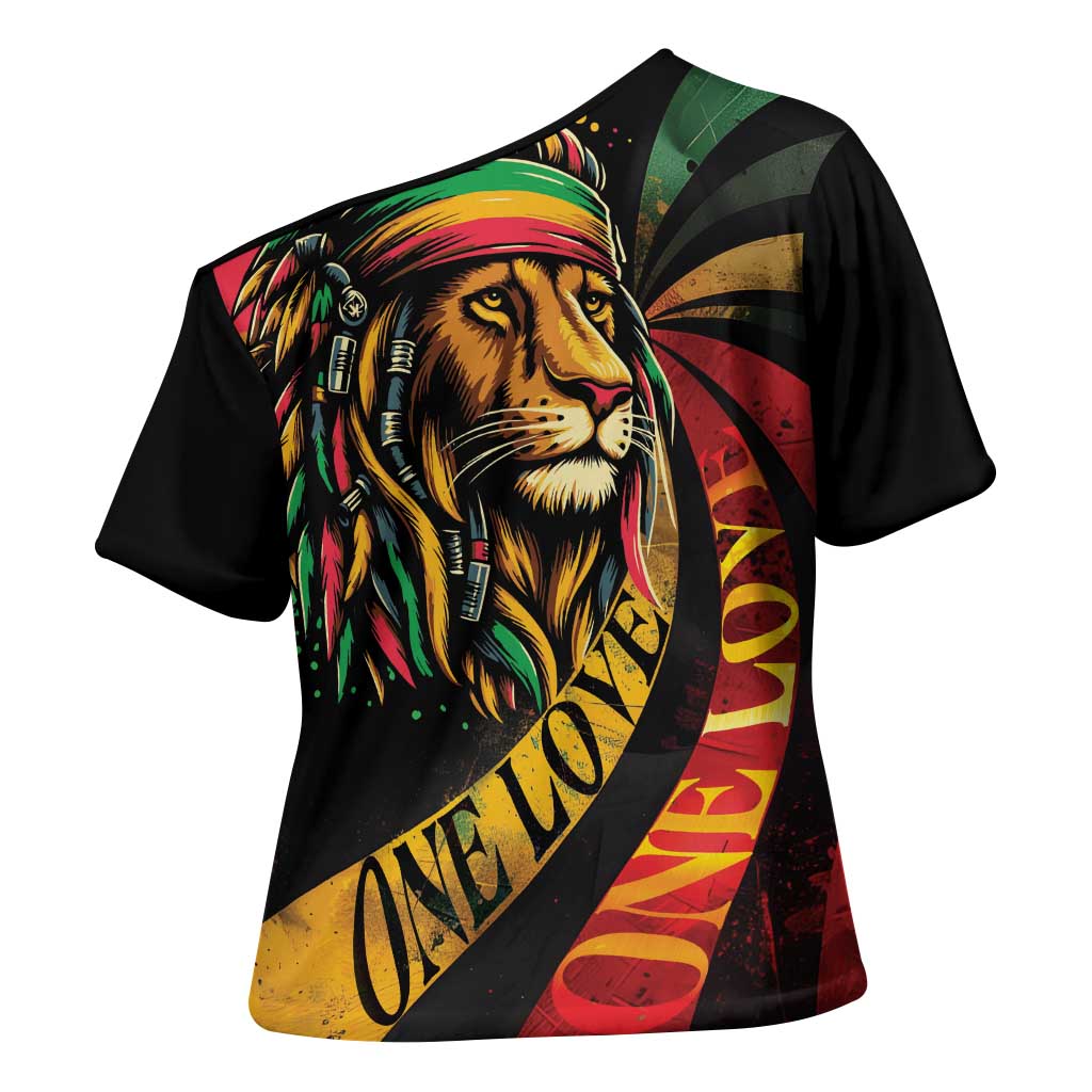 Black Jamaican Cross Shoulder Shirt Rastafarian Lion One Love