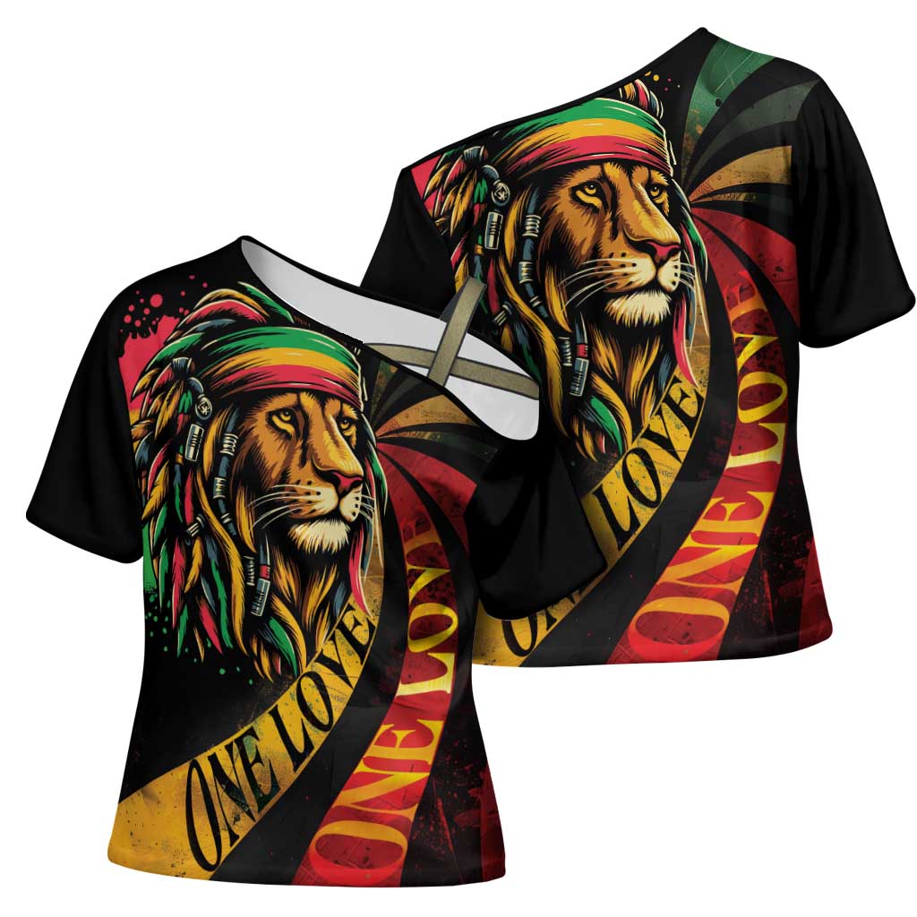 Black Jamaican Cross Shoulder Shirt Rastafarian Lion One Love