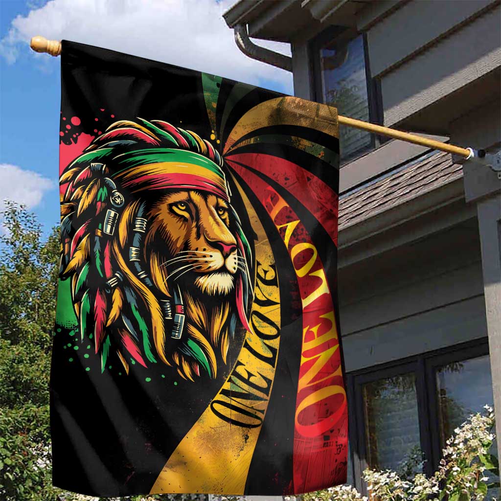 Black Jamaican Garden Flag Rastafarian Lion One Love
