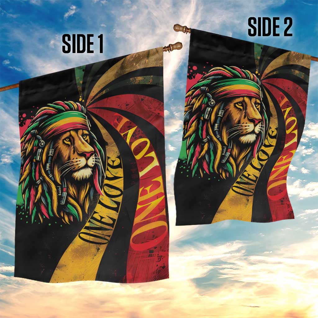 Black Jamaican Garden Flag Rastafarian Lion One Love