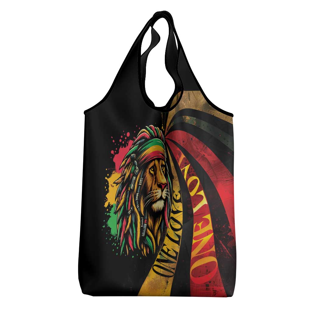 Black Jamaican Grocery Bag Rastafarian Lion One Love