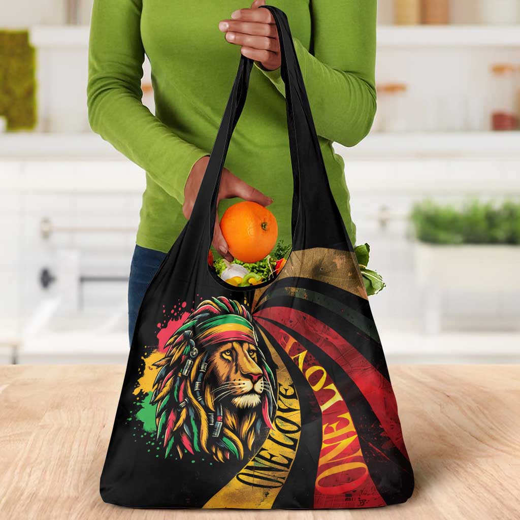 Black Jamaican Grocery Bag Rastafarian Lion One Love