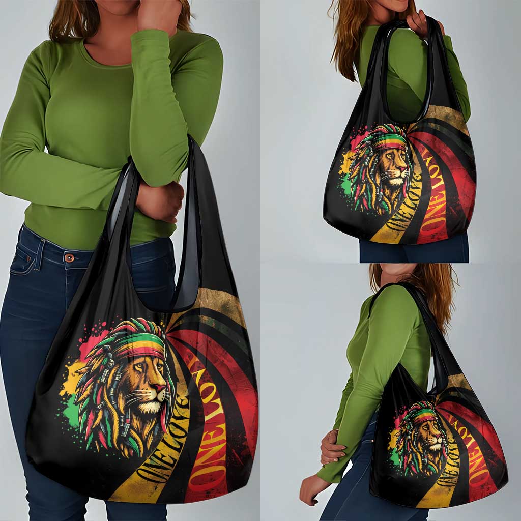 Black Jamaican Grocery Bag Rastafarian Lion One Love