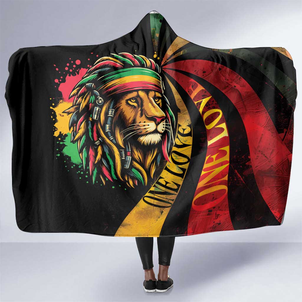 Black Jamaican Hooded Blanket Rastafarian Lion One Love