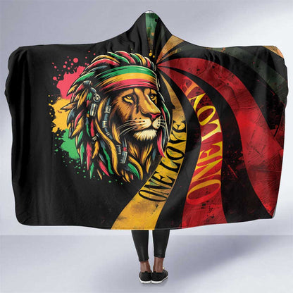 Black Jamaican Hooded Blanket Rastafarian Lion One Love