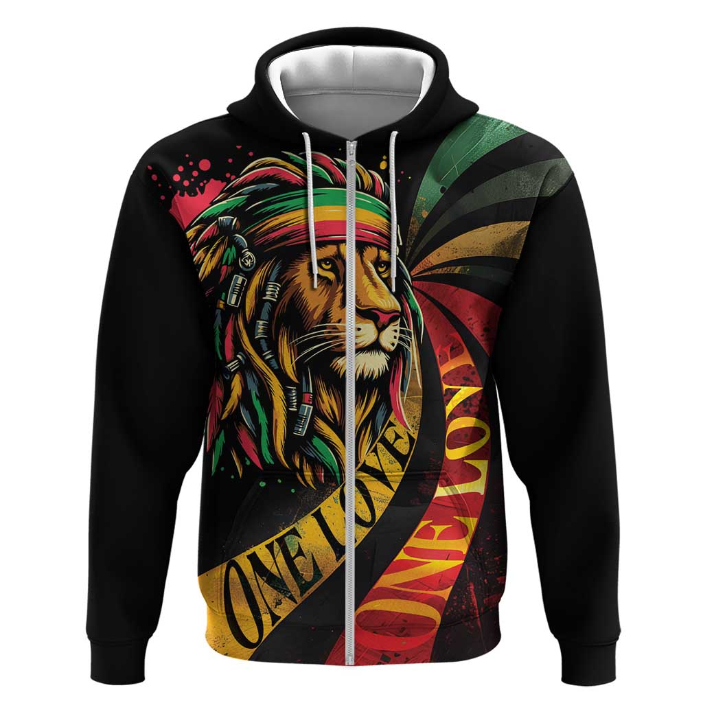 Black Jamaican Hoodie Rastafarian Lion One Love LT9