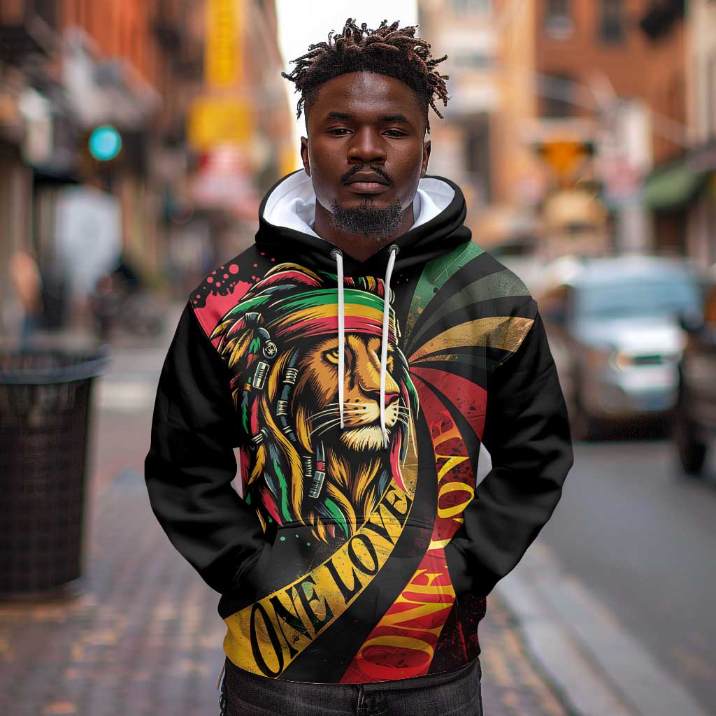 Black Jamaican Hoodie Rastafarian Lion One Love LT9