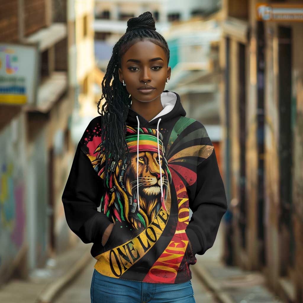 Black Jamaican Hoodie Rastafarian Lion One Love LT9