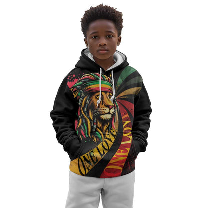 Black Jamaican Kid Hoodie Rastafarian Lion One Love LT9
