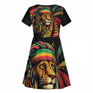 Black Jamaican Kid Short Sleeve Dress Rastafarian Lion One Love LT9