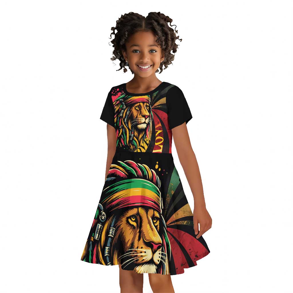 Black Jamaican Kid Short Sleeve Dress Rastafarian Lion One Love LT9
