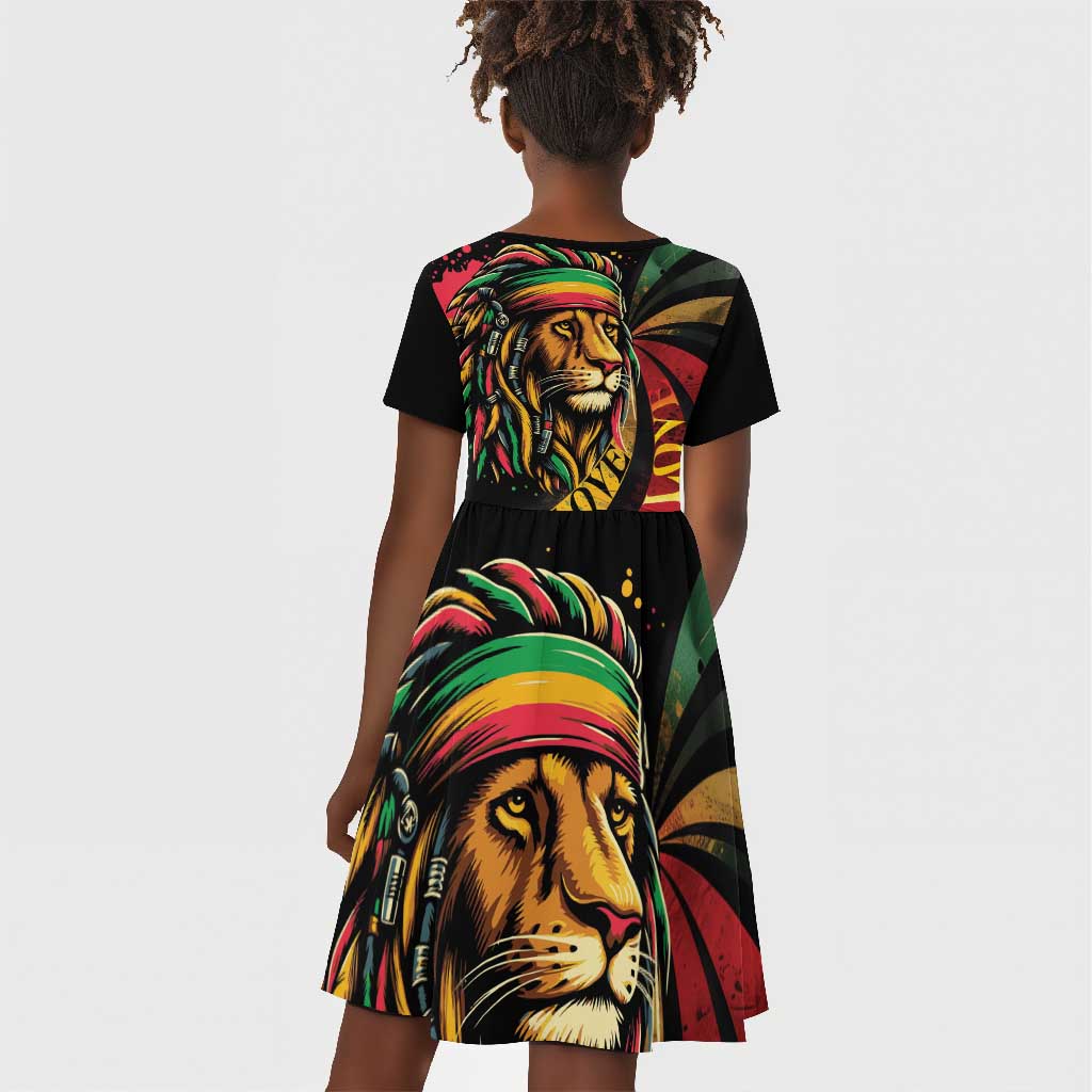 Black Jamaican Kid Short Sleeve Dress Rastafarian Lion One Love LT9