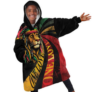 Black Jamaican Kid Wearable Blanket Hoodie Rastafarian Lion One Love LT9