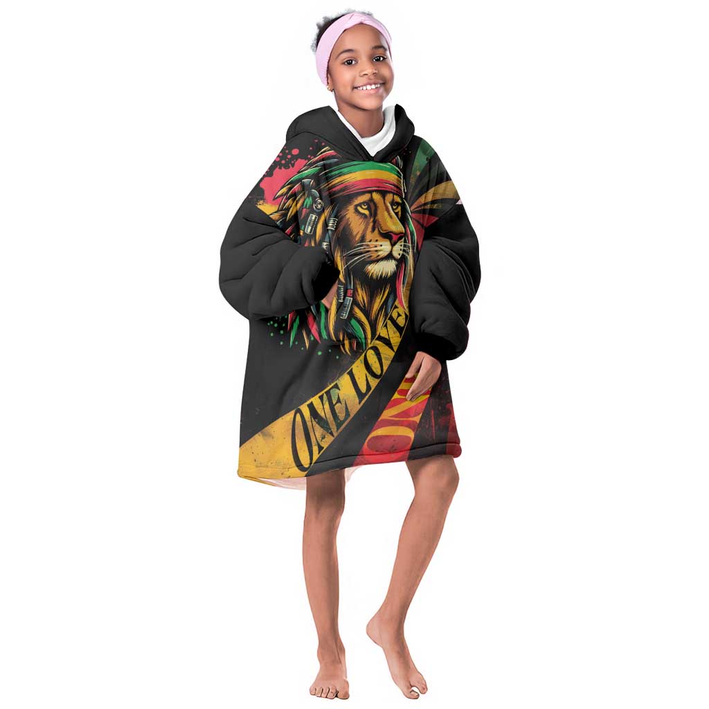 Black Jamaican Kid Wearable Blanket Hoodie Rastafarian Lion One Love LT9
