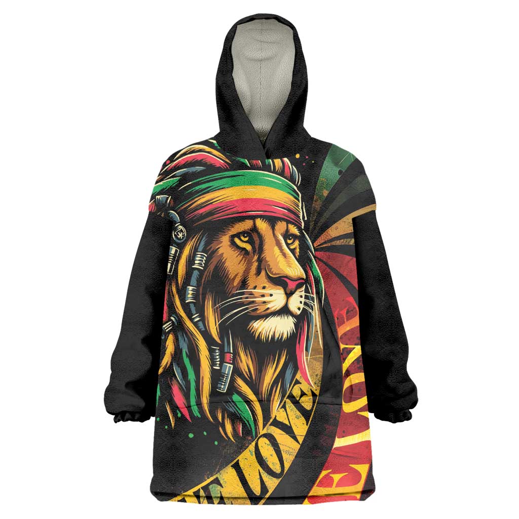 Black Jamaican Kid Wearable Blanket Hoodie Rastafarian Lion One Love LT9