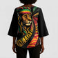 Black Jamaican Kimono Sleeve Blouse Rastafarian Lion One Love