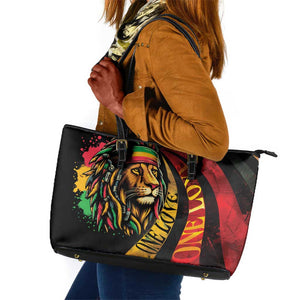 Black Jamaican Leather Tote Bag Rastafarian Lion One Love