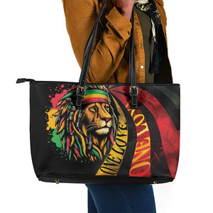 Black Jamaican Leather Tote Bag Rastafarian Lion One Love