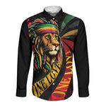 Black Jamaican Long Sleeve Button Shirt Rastafarian Lion One Love LT9