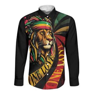 Black Jamaican Long Sleeve Button Shirt Rastafarian Lion One Love LT9