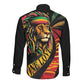 Black Jamaican Long Sleeve Button Shirt Rastafarian Lion One Love LT9