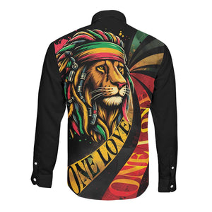 Black Jamaican Long Sleeve Button Shirt Rastafarian Lion One Love LT9