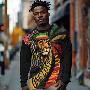 Black Jamaican Long Sleeve Shirt Rastafarian Lion One Love LT9