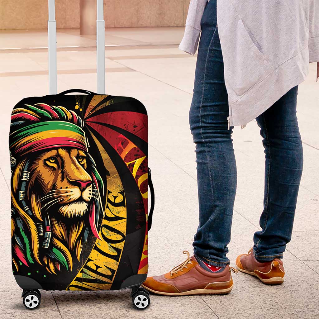 Black Jamaican Luggage Cover Rastafarian Lion One Love