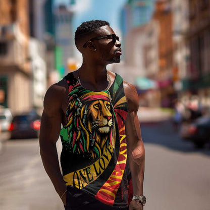 Black Jamaican Men Tank Top Rastafarian Lion One Love LT9