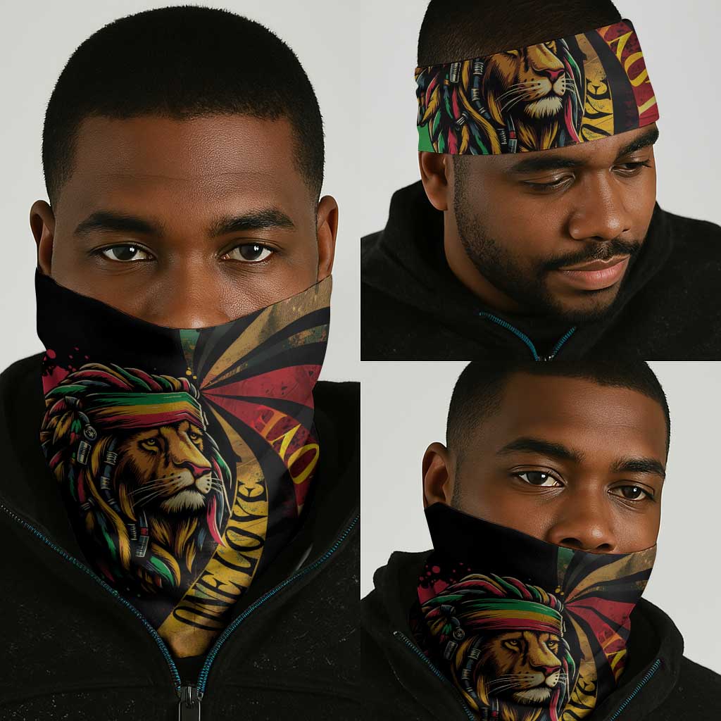 Black Jamaican Neck Gaiter Rastafarian Lion One Love LT9