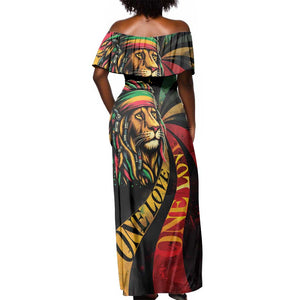 Black Jamaican Off Shoulder Maxi Dress Rastafarian Lion One Love LT9