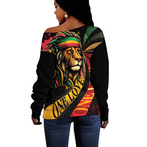 Black Jamaican Off Shoulder Sweater Rastafarian Lion One Love LT9
