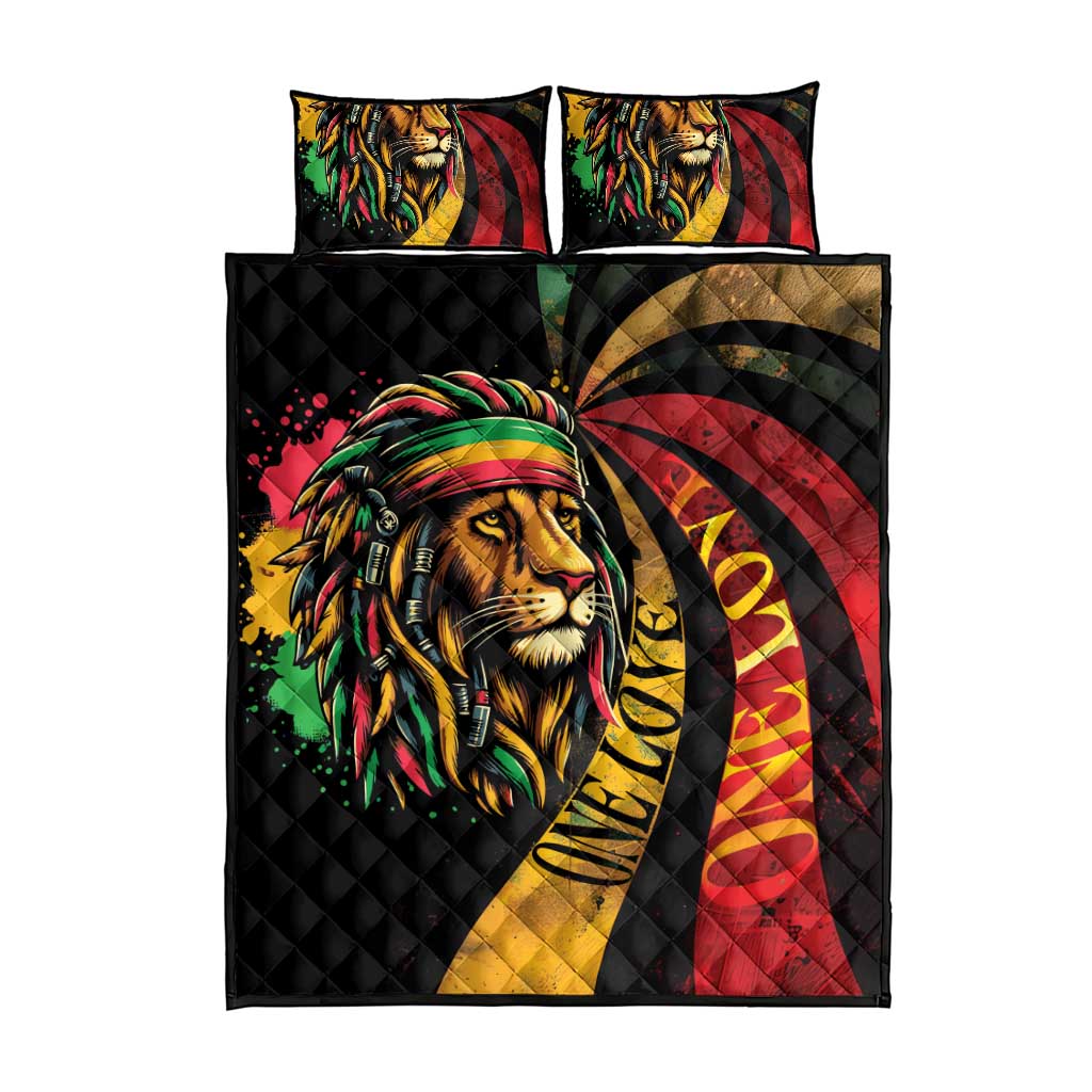 Black Jamaican Quilt Bed Set Rastafarian Lion One Love