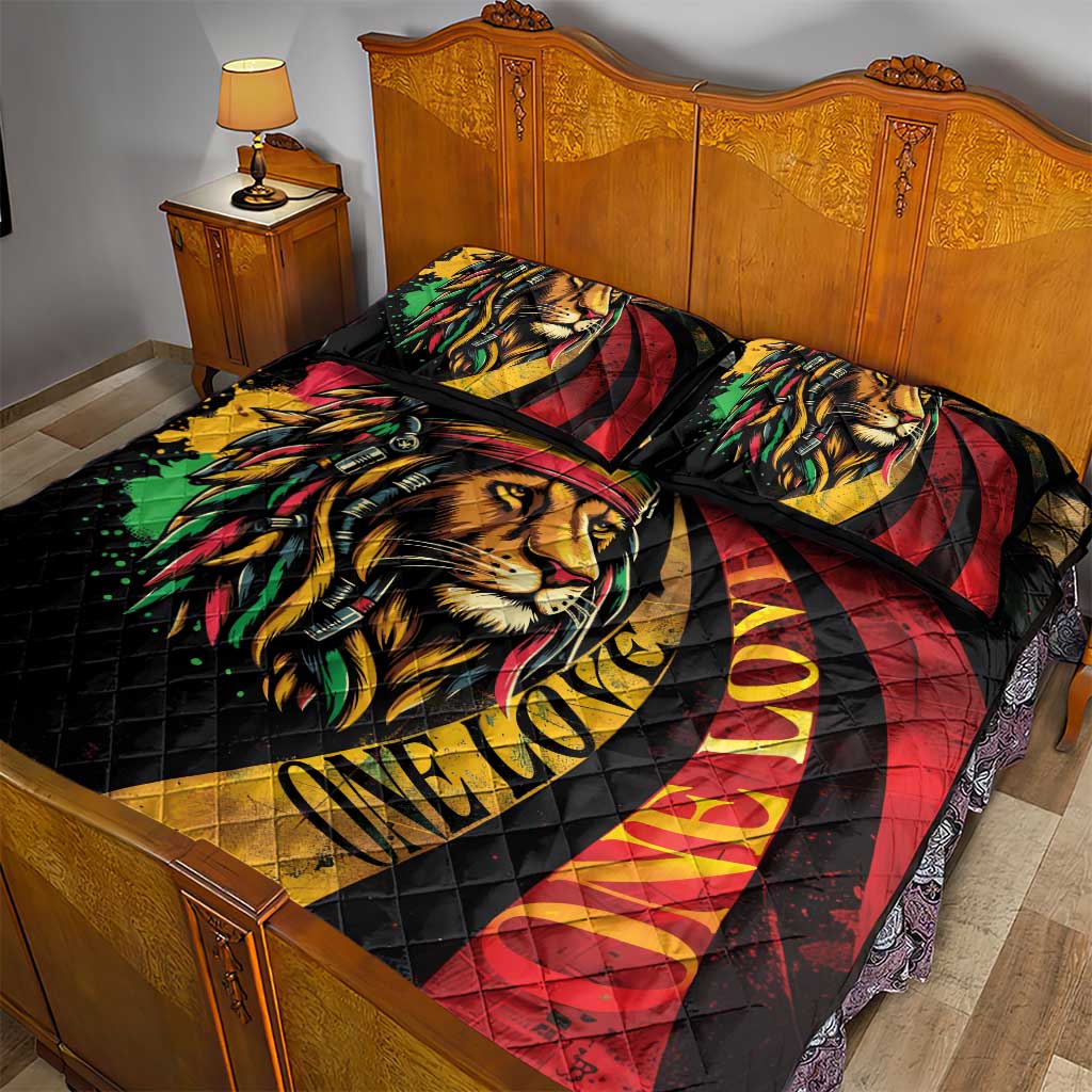 Black Jamaican Quilt Bed Set Rastafarian Lion One Love
