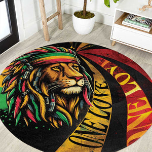 Black Jamaican Round Carpet Rastafarian Lion One Love