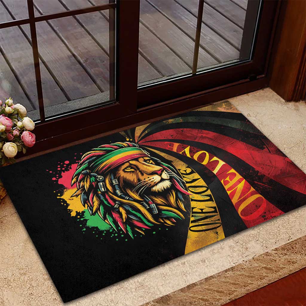 Black Jamaican Rubber Doormat Rastafarian Lion One Love