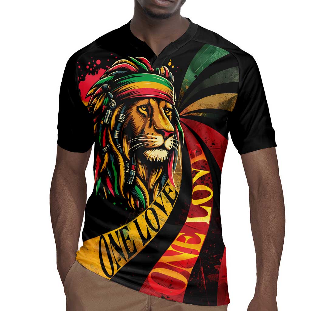 Black Jamaican Rugby Jersey Rastafarian Lion One Love LT9