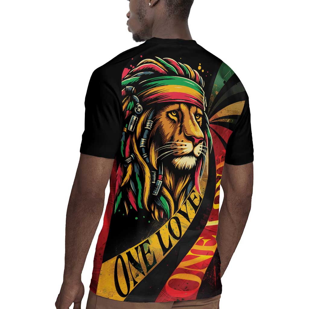 Black Jamaican Rugby Jersey Rastafarian Lion One Love LT9