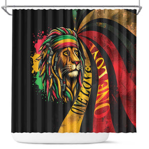 Black Jamaican Shower Curtain Rastafarian Lion One Love