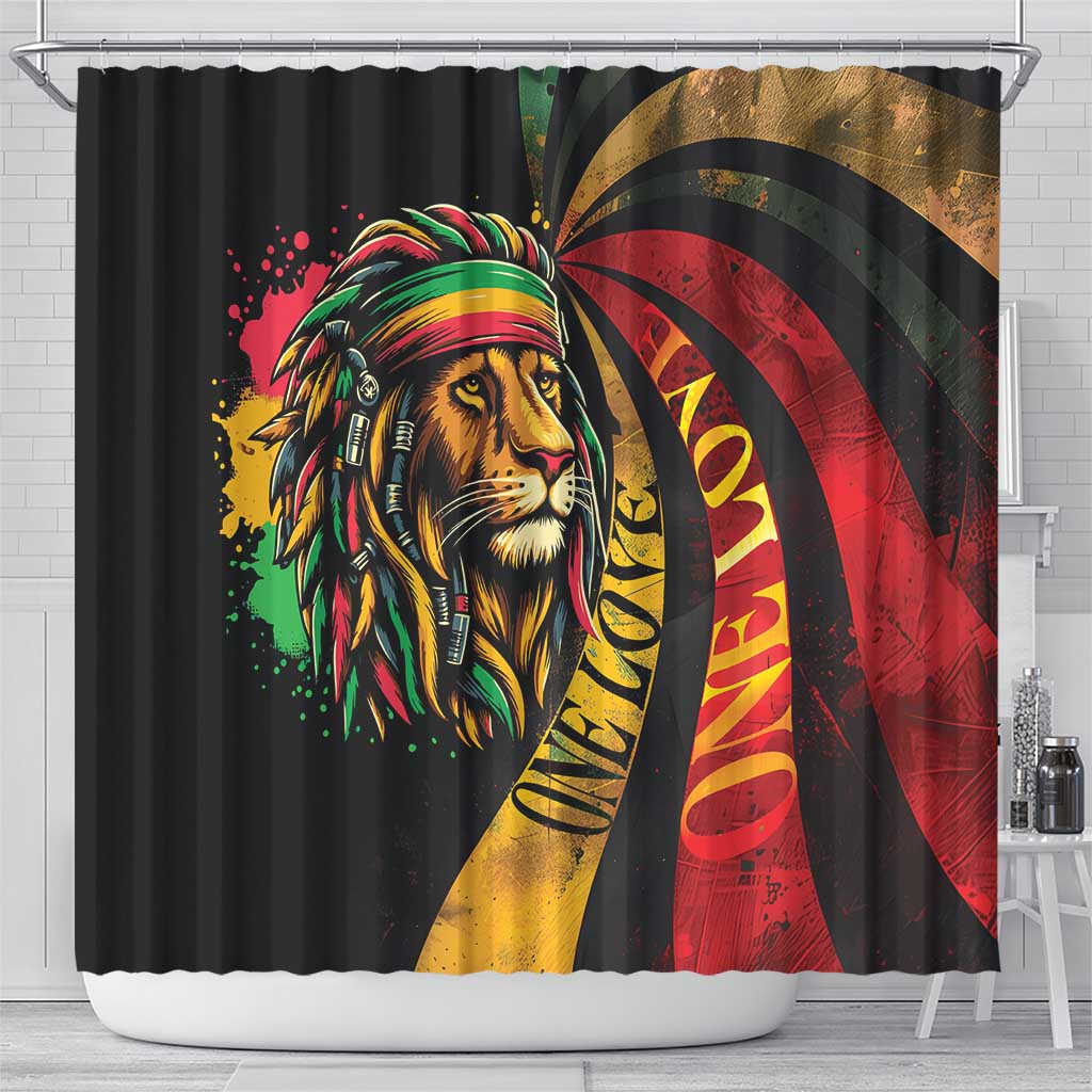 Black Jamaican Shower Curtain Rastafarian Lion One Love