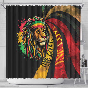 Black Jamaican Shower Curtain Rastafarian Lion One Love
