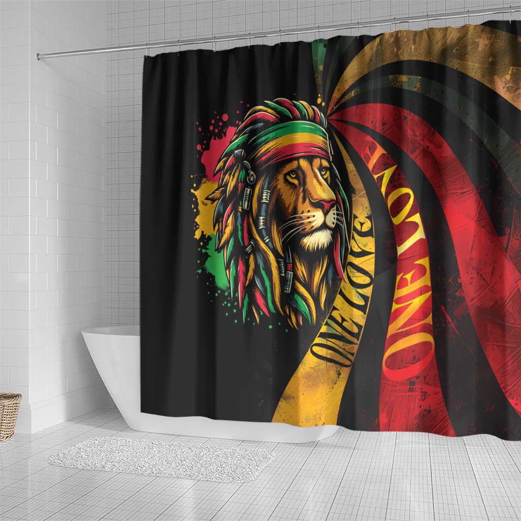 Black Jamaican Shower Curtain Rastafarian Lion One Love